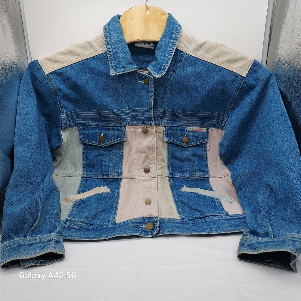 Vintage Together! Colorblock Denim Jacket Blue Cream 90s Trucker Missy Medium